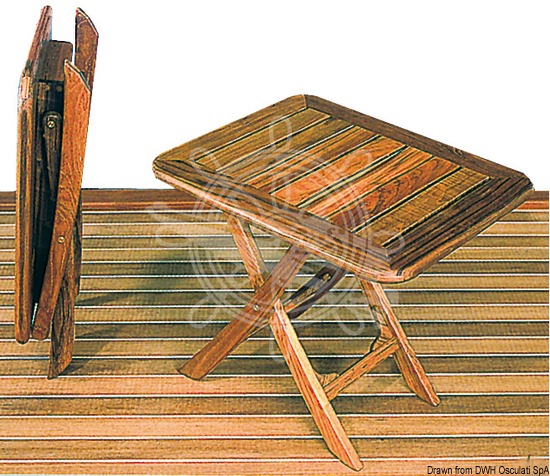 Foldable teak table, adjustable by height
